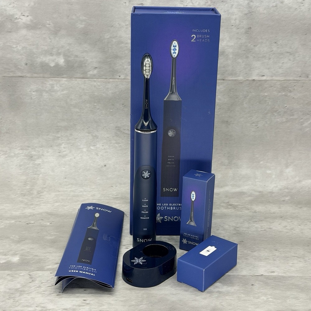 SNOW LED Sonic Electric Toothbrush Blue 4 Modes w/ Charging Base & 2 Heads